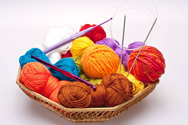 istock basket with thread and balls for knitting 119559298