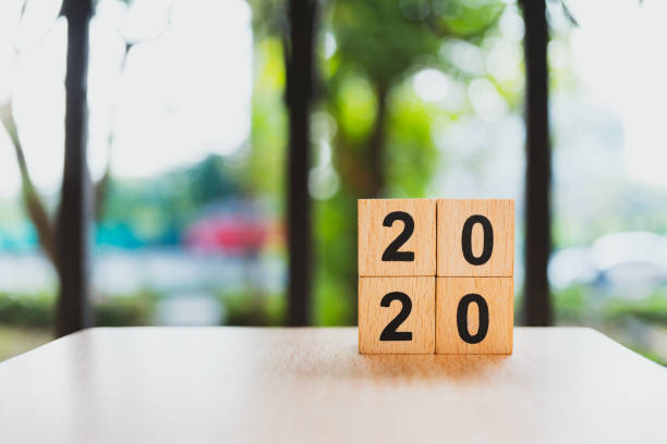istock Closeup wooden block year 2020 1195595247