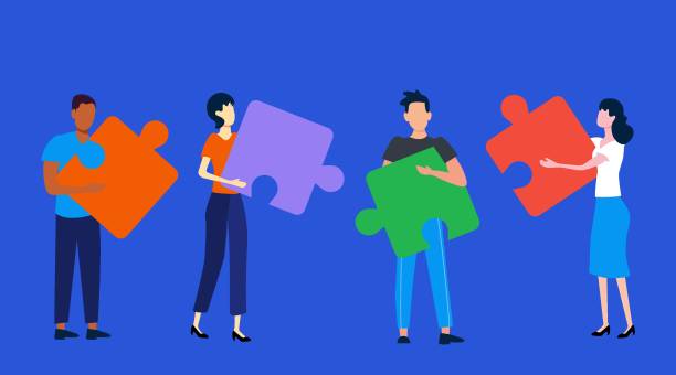 istock Team metaphor people connecting puzzles Symbol of teamwork Vector illustration flat style partnership 1195595418