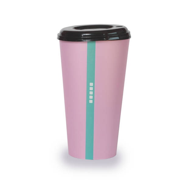 istock Pink cup with plastic lid mock up isolated,Clear plain tea or coffee take away package. 1195596345