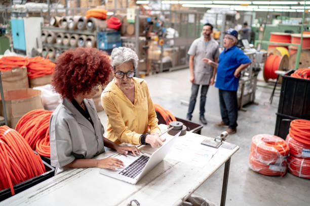 istock An engineer and manager using laptop and working together in a factory 1195597963