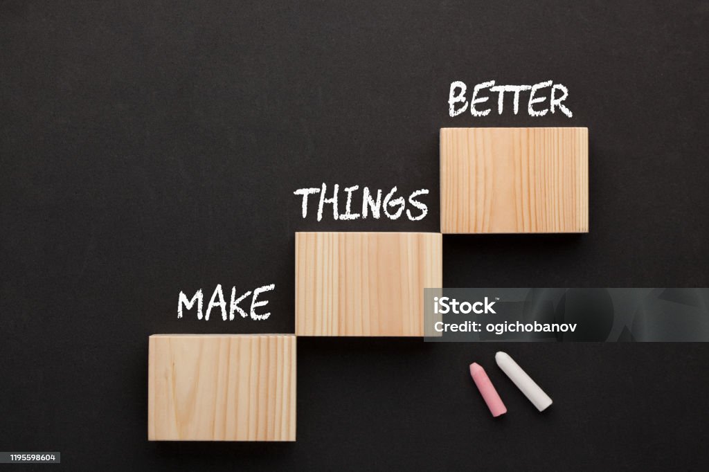 Make Things Better The words Make Things Better on wooden blocks in the shape of a staircase. Business Concept. Improvement Stock Photo