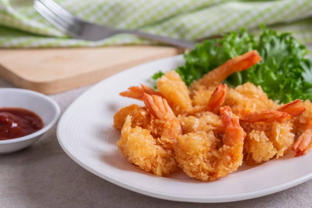 istock Fried shrimp and vegetable on plate 1195601009