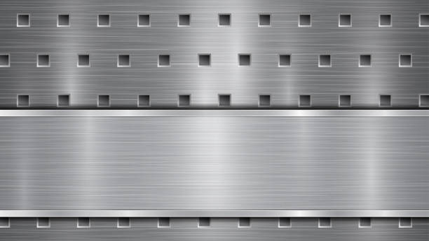 istock Metal background with holes and a polished plate 1195601332