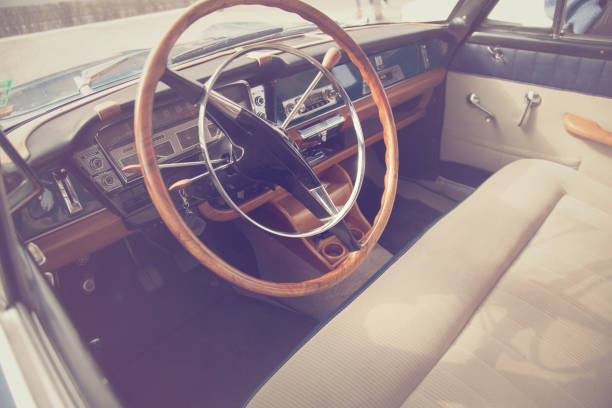 istock Interior of a classic vintage car 1195601528