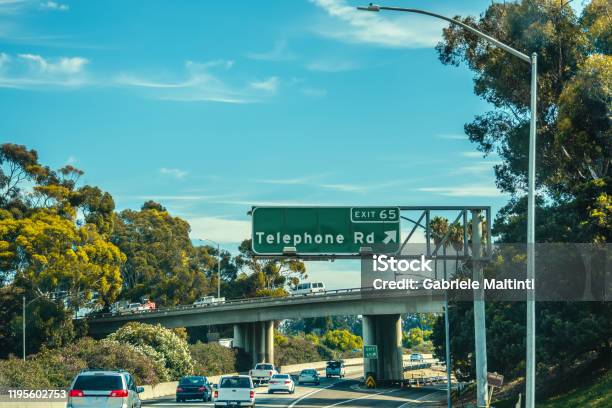 Telephone Road Exit Sign In Pacific Coast Highway South Bound Stock Photo - Download Image Now