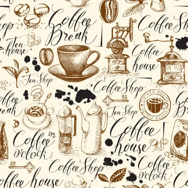 Vector illustration of vector seamless pattern on the theme of coffee house