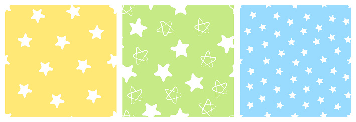 Kid's seamless pattern. Stars. Fashion print. Design elements for baby textile or clothes. Hand drawn doodle repeating shapes. Cute wallpaper for children