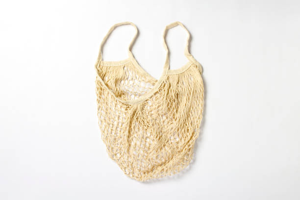 istock Bag mesh for shopping on a white background. Flat lay, top view 1195608213