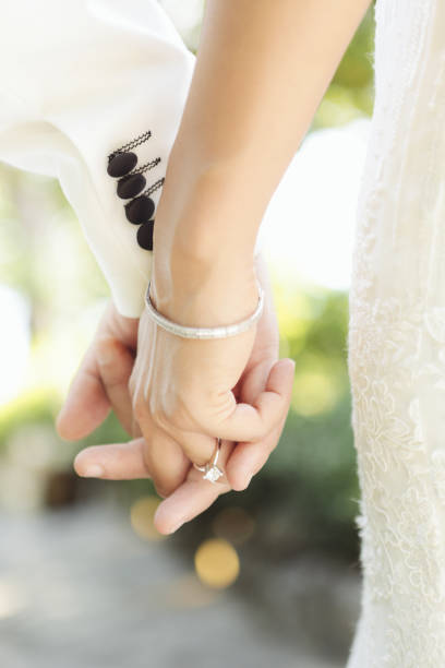 istock The bride and the groom are holding hands 1195613752