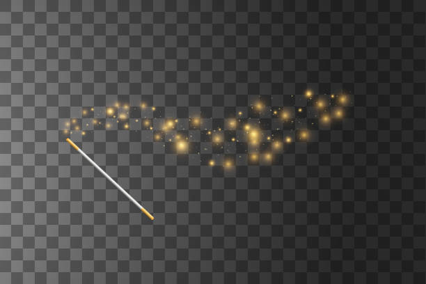 Golden Magic wand. Vector illustration. Isolated on transparent background. vector art illustration