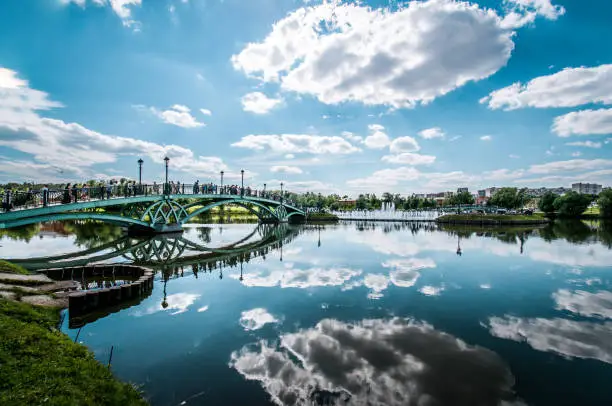 Bridge And Lake in Tsaritsyno Park In Moscow, Russia