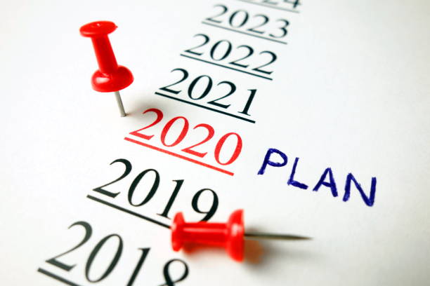 istock Number 2020 with word plan and red pin 1195616807