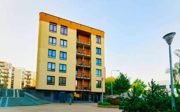 istock Modern apartment house complex outdoor facilities reflex 1195617127