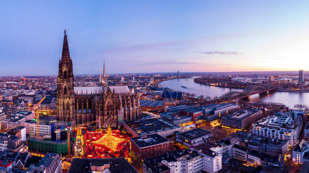 Cologne Germany Christmas market, aerial drone view over Cologne rhine river Germany Cologne Germany Christmas market, aerial drone view over Cologne rhine river Germany Europe cologne photos stock pictures, royalty-free photos & images