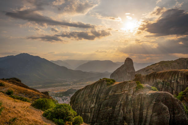 istock City and mountains in the evening in Greece 1195617793