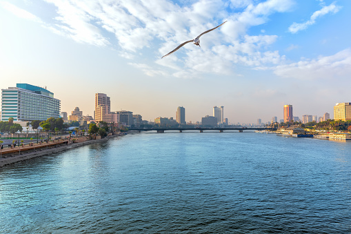 View of the Nile in the downtown of Cairo, Egypt.