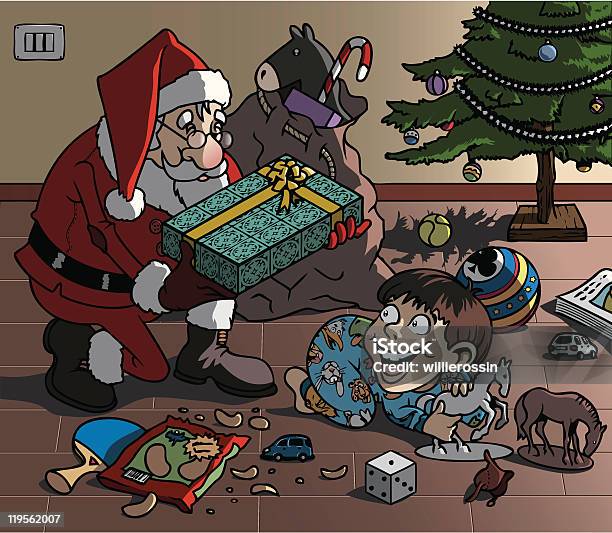 Santa Bringing Gift Stock Illustration - Download Image Now - Boys, Cartoon, Child