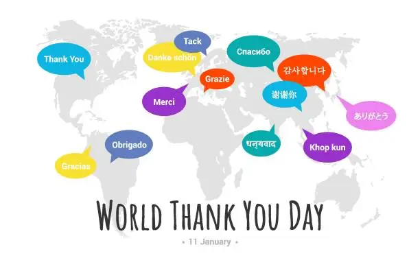 Vector illustration of International Thank You Day. Greeting card with bubbles and lettering Thank you