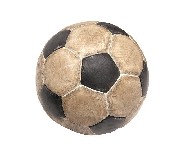 istock Dirty white and black soccer ball on white background 119563154