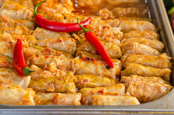 Stuffed cabbage rolls with meat and rice