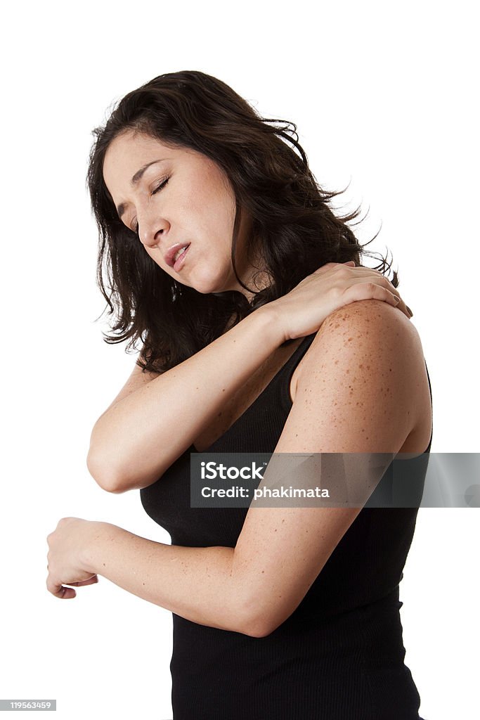 女性の肩に首の痛み - そばかすのロイヤリティフリーストックフォト