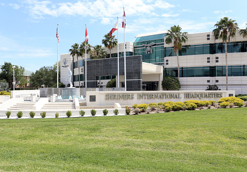 Tampa, Florida, USA - May 4, 2019: The International Headquarters of the Shriners Hospitals for Children in Tampa, Florida. Shriners Hospitals for Children is a network of 22 non-profit medical facilities across North America.