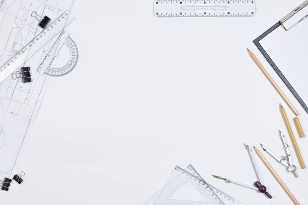 istock Architectural plans, pencil and ruler on the table. Place for your text 1195637937