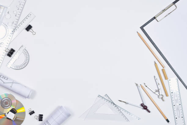 istock Architectural plans, pencil and ruler on the table. Place for your text 1195637966