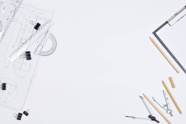 istock Architectural plans, pencil and ruler on the table. Place for your text 1195637969