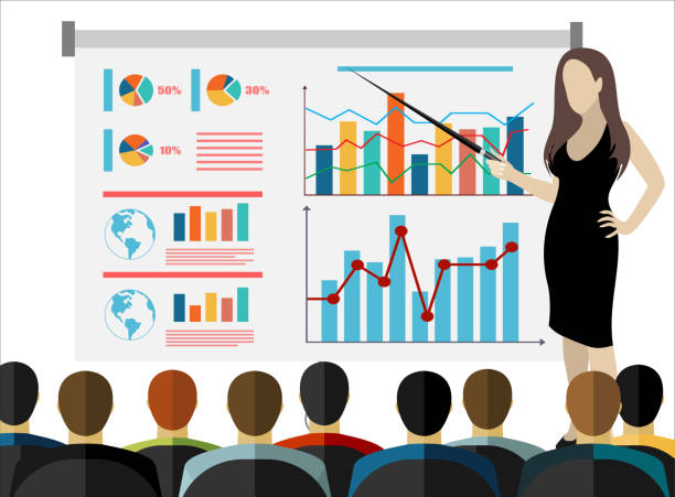 istock Training staff, business presentation, meeting, financial report, business school. Flat illustration. Modern flat design for websites, web banner, infographics, printed materials. Vector illustration 1195638662