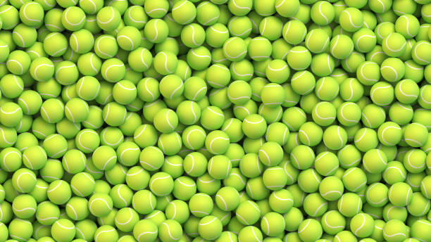 Tennis balls realistic vector background Tennis balls background. Huge amount of greed tennis balls lying in a pile. Realistic vector background tennis ball stock illustrations