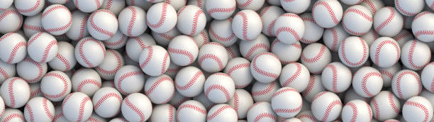 Baseball balls realistic vector background Baseball balls background. Many white baseball balls with red stitching lying in a pile. Realistic vector background baseball ball stock illustrations