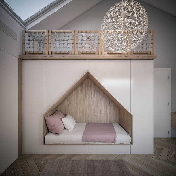 istock Computer generated image of children bed room for girls. Architectural Visualization. 1195640220