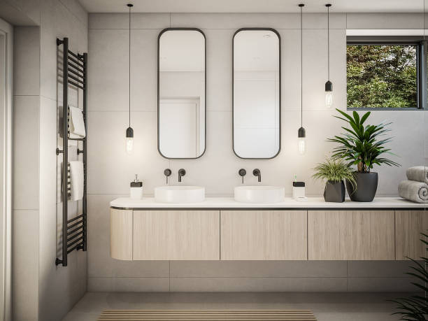 Computer generated image of bathroom. Architectural Visualization. 3D rendering. Computer generated image of bathroom. Architectural Visualization. 3D rendering. bathroom bathroom sink sink design stock pictures, royalty-free photos & images