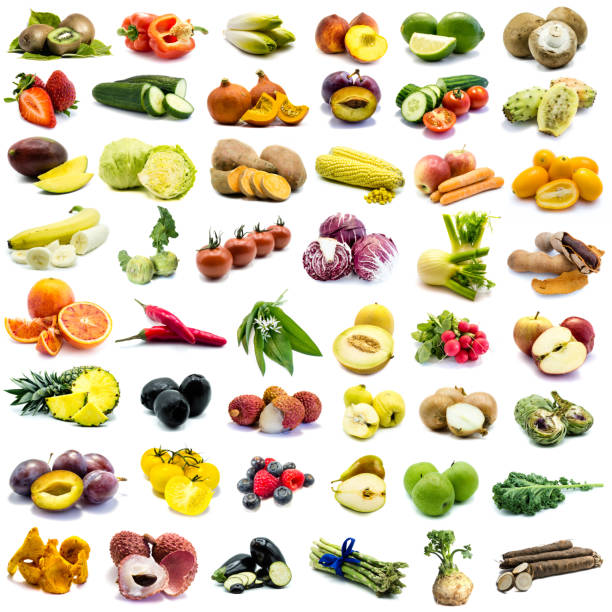 istock Different Fruits and Vegetables isolated on white Background 1195642945