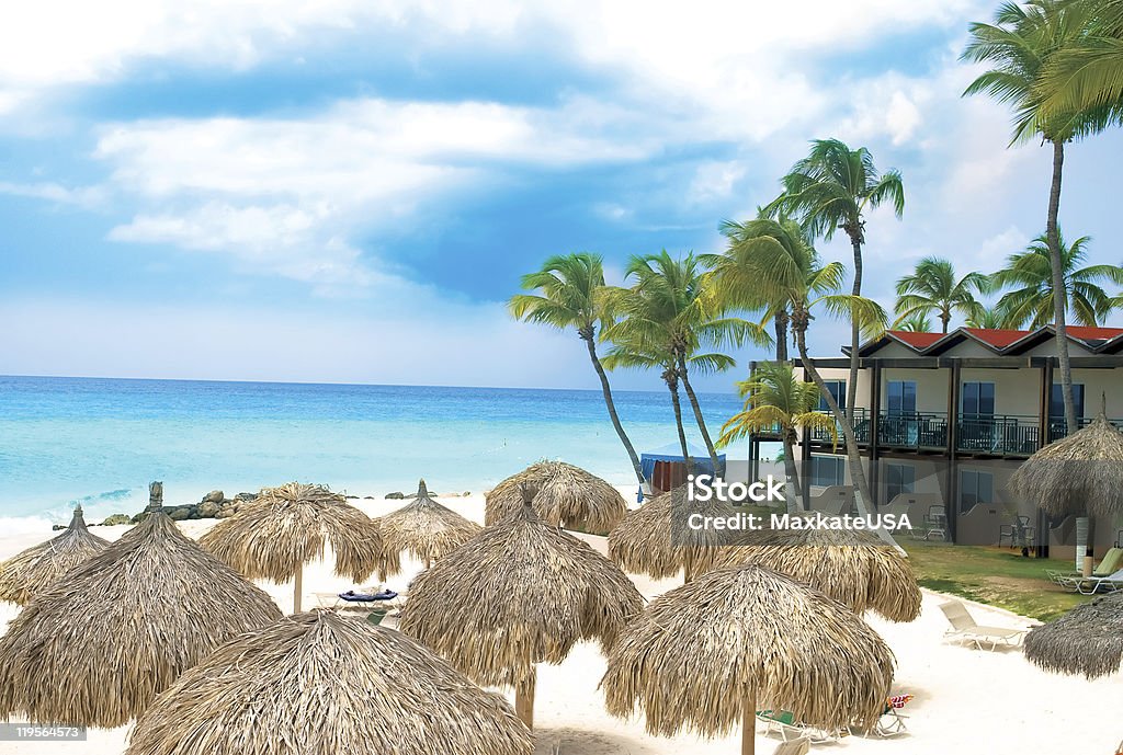 Tropical Caribian Beach and hotel  Aruba Stock Photo