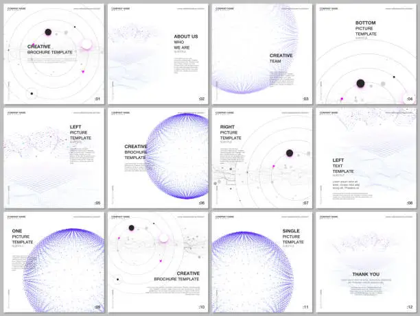 Vector illustration of Brochure layout of square format covers design templates for square flyer leaflet, brochure design, report, presentation, magazine cover. Big data visualization. Futuristic technology background.