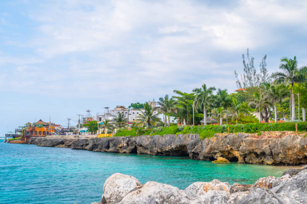 Beautiful coastal cliffside turquoise ocean on Caribbean island