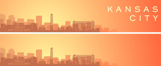 ilustrações de stock, clip art, desenhos animados e ícones de kansas city beautiful skyline scenery banner - kansas kansas city missouri city skyline