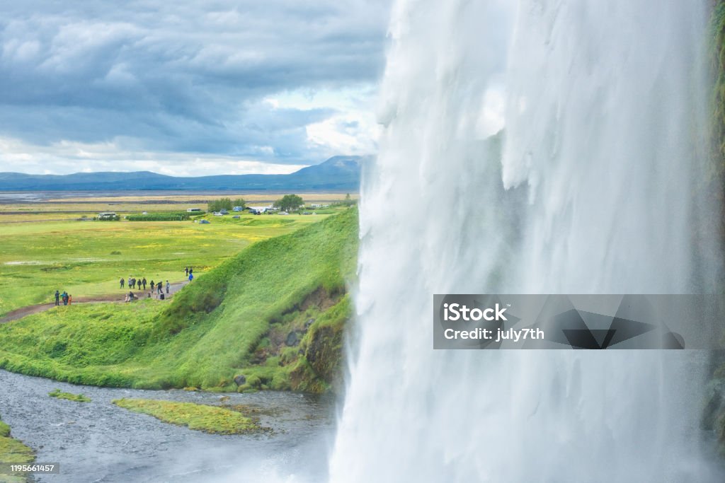 Seljalandsfoss Waterfall Iceland Eyjafjallajokull Glacier Stock Photo