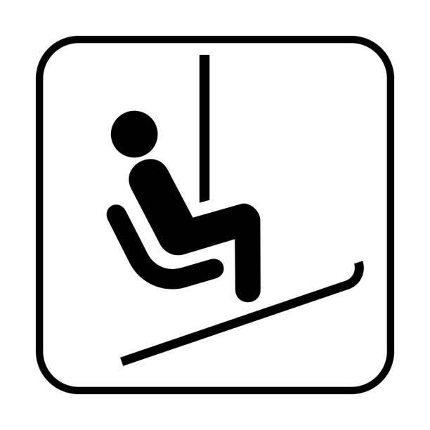 스키 리프트 기호 아이콘 - mountain skiing ski lift silhouette stock illustrations