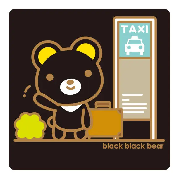 Vector illustration of Black black bear/wait for a taxi