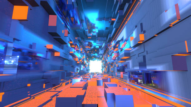 istock Abstract 3d Rendering illustration futuristic interior design Sci-fi concept.  Hallway tunnel science fiction interior infinite corridor perspective. 1195673035