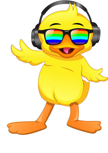 illustrazioni stock, clip art, cartoni animati e icone di tendenza di graziosa anatra indossare occhiali e ascoltare musica - duck animal egg isolated bird