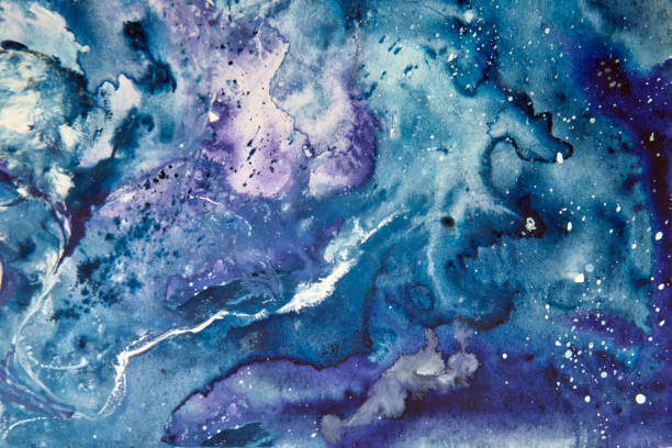 水彩画で描かれたカラフルな抽象的な空間シーン - purple watercolor painting watercolour paints abstract ストックフォトと画像