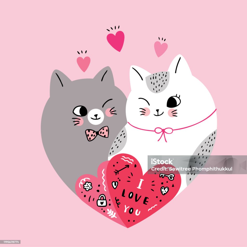 Phim Hoạt Hình Dễ Thương Ngày Valentine Cặp Đôi Mèo Trong Hình ...