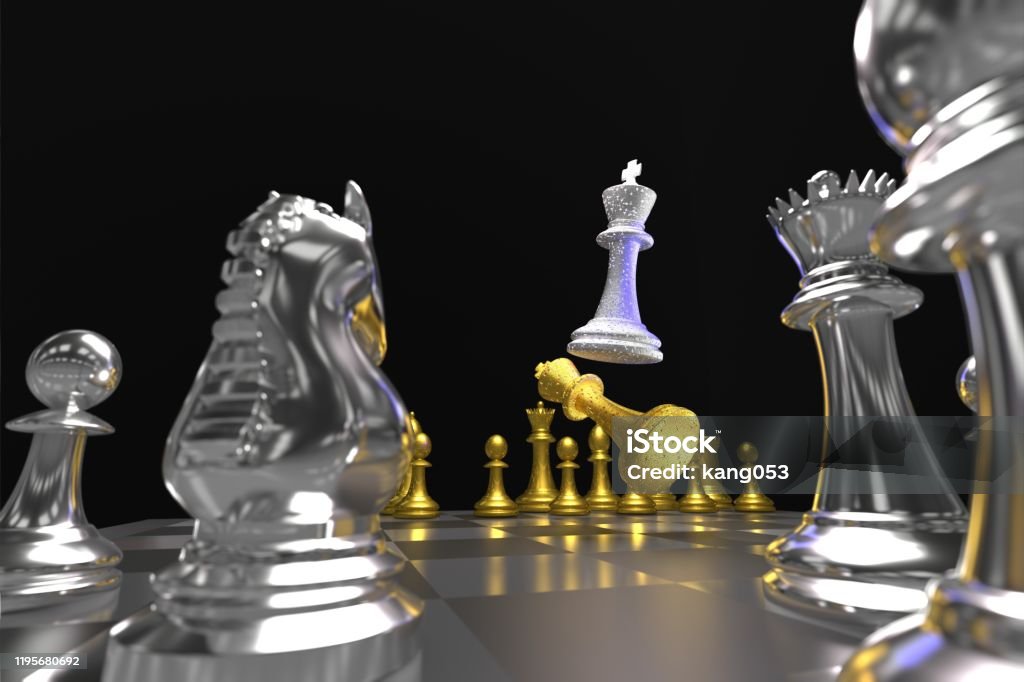 Tập Hợp Các Khái Niệm Checkmate Cờ Vua 3D Minh Họa Các Nhân Vật Cờ Vua Kim  Loại Vàng Bạc Với Các Quân Cờ Lớn Và Nhỏ Được Cô Lập Trên Nền