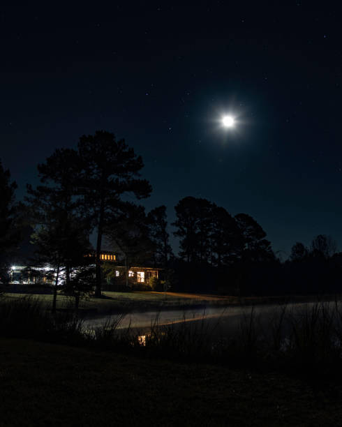 istock Country house on moonlit night 1195682214