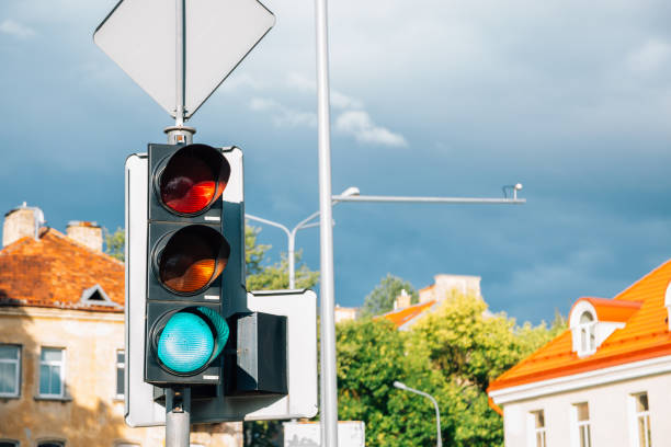 istock Traffic light at old town in Vilnius, Lithuania 1195685526